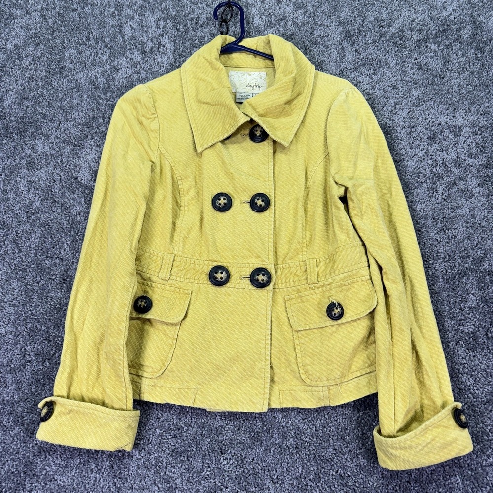 Daytrip Yellow Double-Breasted Corduroy Pea Coat